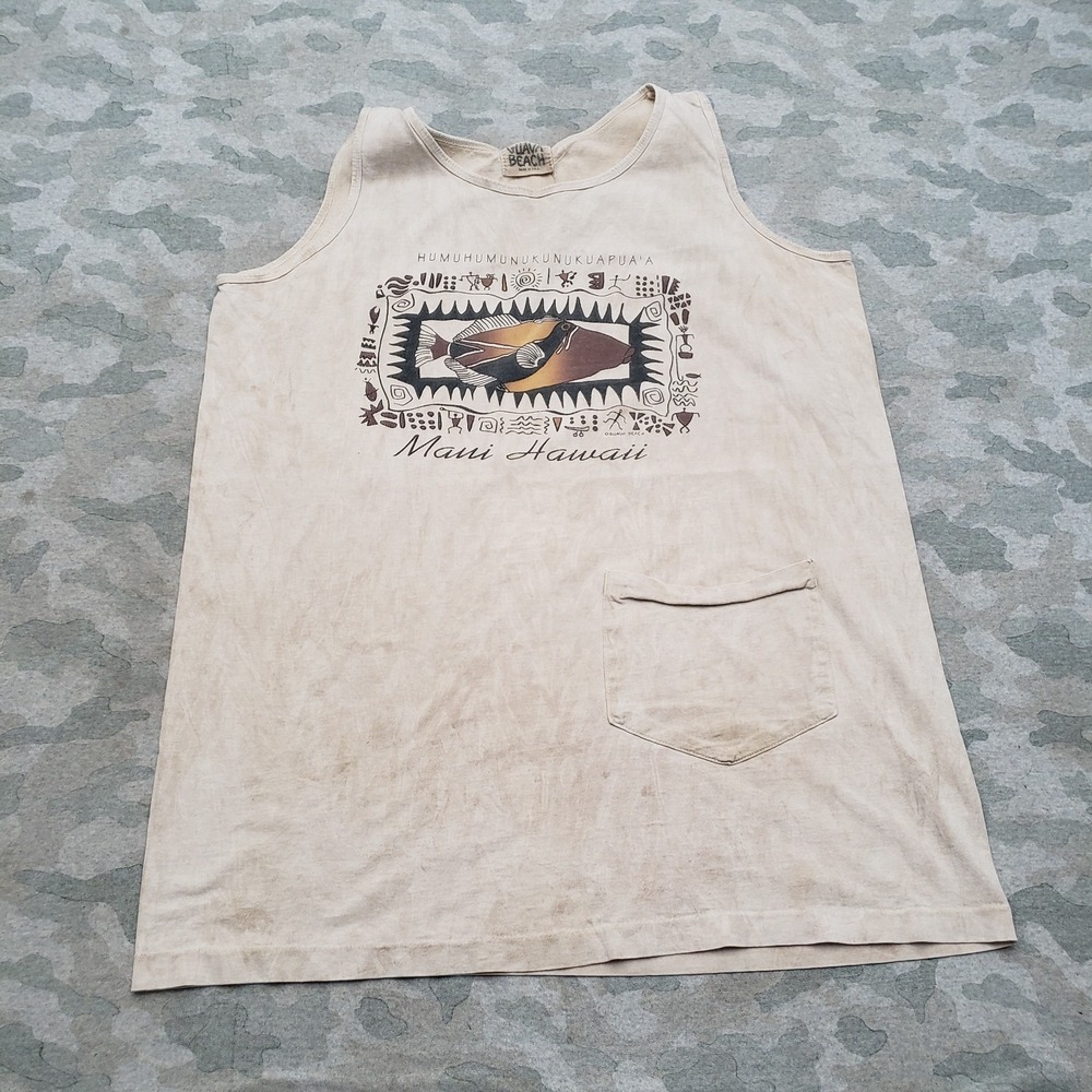 Vintage Guava Beach Tank Shirt Mens Large Tan Sleeveless Y2k Surf Outdoors